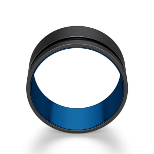 Obsidian Grooved Wedding Band, Blue Tungsten, Hover, Tungsten