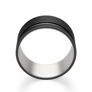 Obsidian Grooved Wedding Band, Silver Tungsten, Hover, Tungsten
