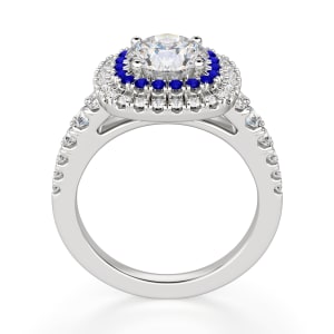 Pamplona Round Cut Engagement Ring, Sapphire, Hover, 14K White Gold, 