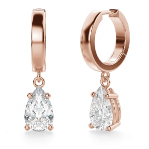 Pear Cut Solitaire Drop Earrings, Hover, 14K Rose Gold, 