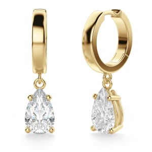 Pear Cut Solitaire Drop Earrings, Hover, 14K Yellow Gold, 