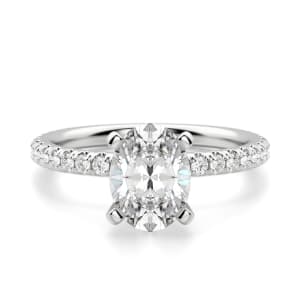 Petite Accented Oval Cut Engagement Ring, Default, 14K White Gold, 