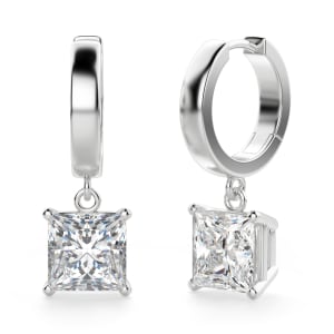 Princess Cut Solitaire Drop Earrings, Hover, 14K White Gold, 