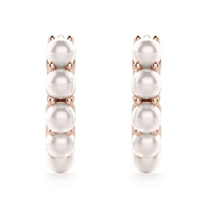 Pearl Huggie Earrings, Hover, 14K Rose Gold