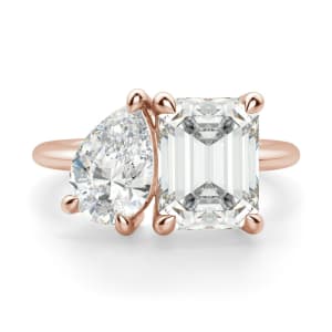 Toi et Moi Emerald and Pear Cut Engagement Ring, Default, 14K Rose Gold