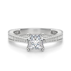 Sage Accented Princess Cut Engagement Ring, Default, 14K White Gold,