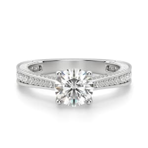 Sage Accented Round Cut Engagement Ring, Default, 14K White Gold,