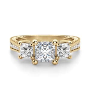 Sage Three Stone Princess Cut Engagement Ring, Default, 14K Yellow Gold,
