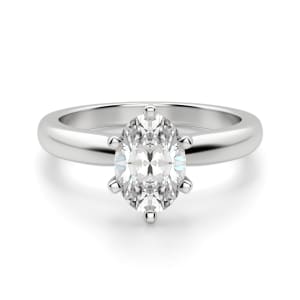 Tapered Classic 6-Prong Oval Cut Solitaire Engagement Ring, Default, 14K White Gold, Platinum