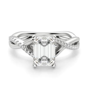 Twisted Accented Emerald Cut Engagement Ring, Default, 14K White Gold, Platinum,