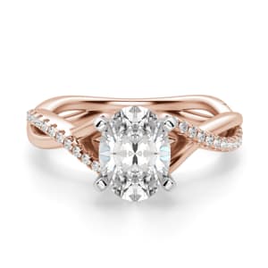 Twisted Accented Oval Cut Engagement Ring, Default, 14K Rose Gold, 