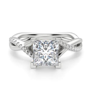 Twisted Accented Princess Cut Engagement Ring, Default, 14K White Gold, Platinum,