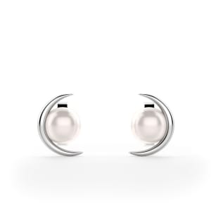 Crescent Pearl Stud Earrings, Sterling Silver, Default