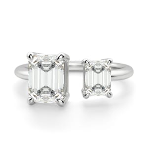 Toi et Moi Emerald Cut Engagement Ring, Default, 14K White Gold