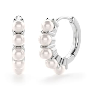 Pearl Huggie Earrings, Default, 14K White Gold