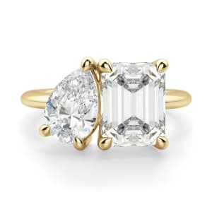 Toi et Moi Emerald and Pear Cut Engagement Ring, Default, 14K Yellow Gold
