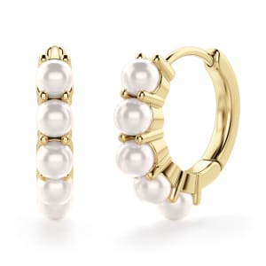 Pearl Huggie Earrings, Default, 14K Yellow Gold