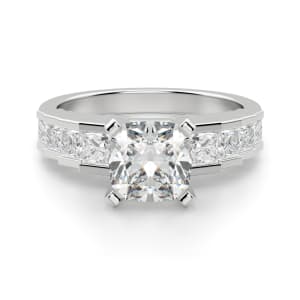 Cinderella Staircase Cushion Cut Engagement Ring, Default, 14K White Gold, Platinum,