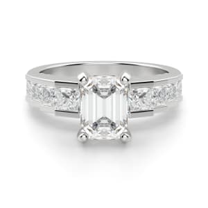 Cinderella Staircase Emerald Cut Engagement Ring, Default, 14K White Gold, Platinum, 