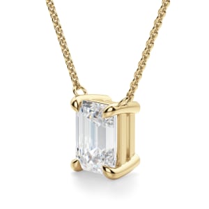 Emerald Cut Claw Prong Necklace, Hover, 14K Yellow Gold,