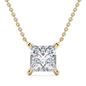 Princess Cut Claw Prong Necklace, Default, 14K Yellow Gold,