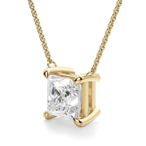 Princess Cut Claw Prong Necklace, Hover, 14K Yellow Gold,