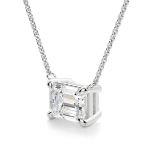 East-West Emerald Cut Necklace, Hover, 14K White Gold, 