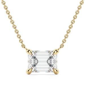 East-West Emerald Cut Necklace, Default, 14K Yellow Gold, 