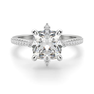 Compass Accented Cushion Cut Engagement Ring, Default, 14K White Gold,