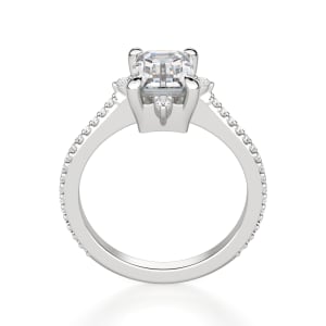 Compass Accented Emerald Cut Engagement Ring, Hover, 14K White Gold,