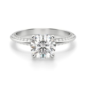 Knife-Edge Accented Round Cut Engagement Ring, Default, 14K White Gold, Platinum