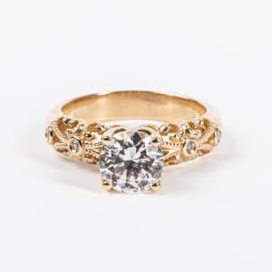 Nouveau Engagement Ring With 1.50 Round Center, Ring Size 7, 14K Yellow Gold, Default,