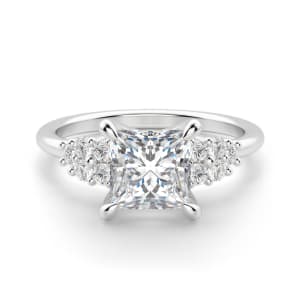 Plumeria Princess Cut Engagement Ring, Default, 14K White Gold,