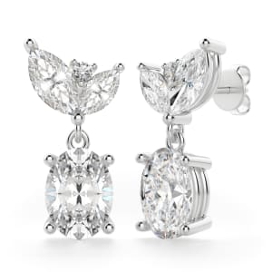 Camellia Oval cut Drop Earrings, 14K White Gold, Hover, 