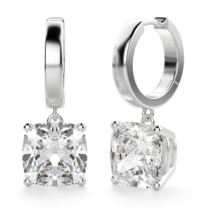 Cushion Cut Solitaire Drop Earrings, Hover, 14K White Gold, 