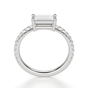 East-West Accented Basket Baguette cut Ring, Hover, 14K White Gold, 