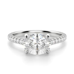 East-West Accented Trellis Oval cut Engagement Ring, Default, 14K White Gold, Platinum,