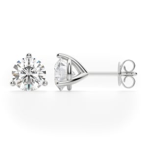 Round Cut Stud Earrings, Tension Back, Martini Set, 14K White Gold, Hover, 
