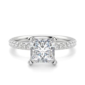 Petite Accented Princess Cut Engagement Ring, Default, 14K White Gold, 