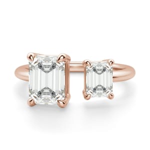 Toi et Moi Emerald Cut Engagement Ring, Default, 14K Rose Gold