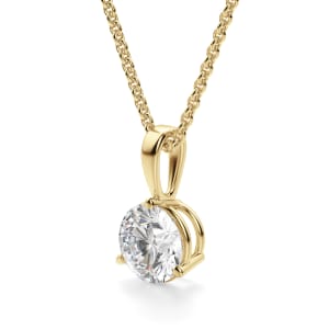Round Cut 3 Prong Basket Set Pendant, 14K Yellow Gold, Hover, 