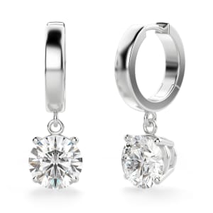 Round Cut Solitaire Drop Earrings, Hover, 14K White Gold, 