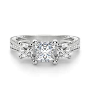 Sage Three Stone Princess Cut Engagement Ring, Default, 14K White Gold,