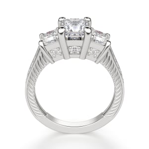 Sage Three Stone Princess Cut Engagement Ring, Hover, 14K White Gold,