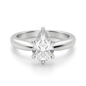 Tapered Classic Pear Cut Solitaire Engagement Ring, Default, 14K White Gold, Platinum