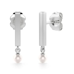 Pearl Drop Earrings, Hover, 14K White Gold