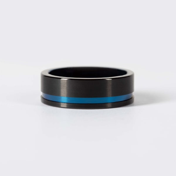 Obsidian Grooved Wedding Band Ring Size 11 Blue Tungsten, Default, Hover,