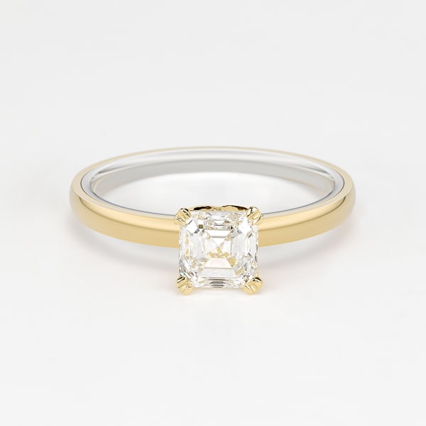 Asscher Two-Tone Solitaire Ring With 1 ct Asscher Center, Ring Size 7, 14K White Gold ,14k Yellow Gold, Lab Grown Diamond , Default,