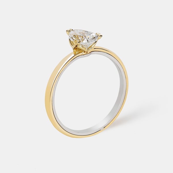 Pear Two-Tone Solitaire Ring With 1 ct Pear Center, Ring Size 7, 14K White Gold, 14k Yellow Gold,  Lab Grown Diamond, Hover,