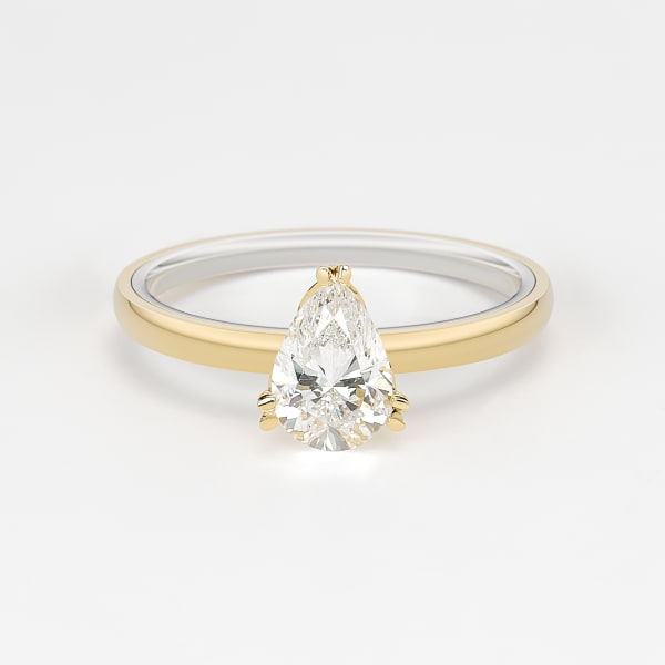 Pear Two-Tone Solitaire Ring With 1 ct Pear Center, Ring Size 7, 14K White Gold, 14k Yellow Gold,  Lab Grown Diamond, Default,
